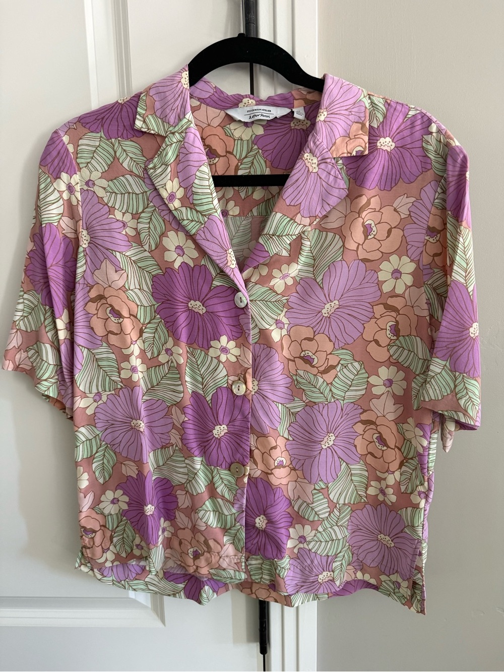 & Other Stories Lavender and Peach Floral Button-Down Camp Shirt, S